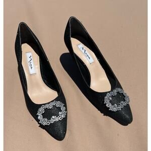 NWOT NEYA BY NINA BLACK TEXTURED SPARKLY METALLIC JEWELED MID-HEEL DRESS PUMPS 9